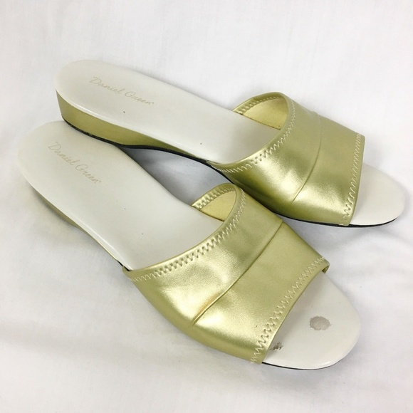Daniel Green Dormie Gold Metallic Slides Slippers